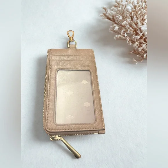 Kate Spade Taupe Leather Zip Cardholder – Gold Hardware, Gently Used - Picture 2 of 4